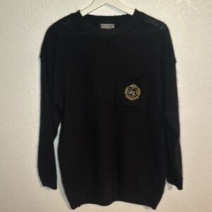 Vintage Jordache Silk Blend Monogrammed Crest Logo Pocket Crew Sweater Size Lg